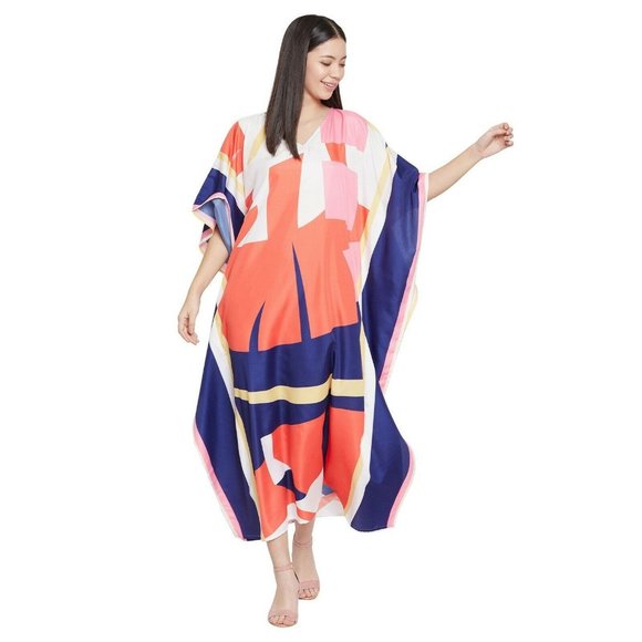 Multi-Color Geometric Print Plus Size Caftan Dress - Picture 1 of 6